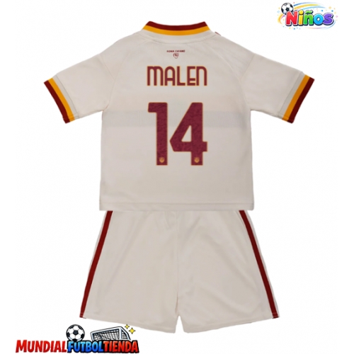 Camiseta AS Roma Donyell Malen #14 Segunda Equipación Replica 2026-27 para niños mangas cortas (+ Pantalones cortos)